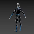 A Man Wearing Black And Blue Bodysuit With White F Chest Logo On Blue Background