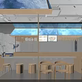 Modern Hotpot Restaurant Interior Design With Open Kitchen Wooden Tables And Ceiling Decorations