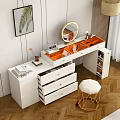 Modern White Dressing Table With Gold Framed Mirror Glass Top Multiple Drawers And Stool