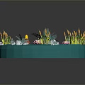 Modern Circular Water Feature With Blue Water Lily Pads Lotus Flowers And Decorative Plants