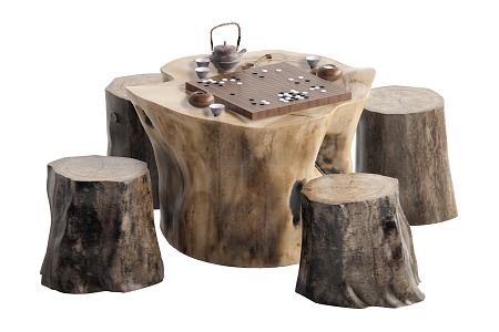 New Chinese root carving tea sea root carving tea table root carving tea table and chair 3d model