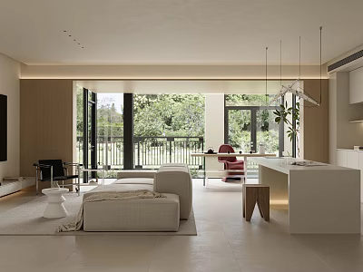 Modern Open Living Dining Interior With Natural Light Sofa And Dining Table 3d model