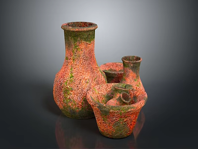 Sculpted Terracotta Vases With Orange Green Textured Surface And Multiple Sizes Artistic Design 3d model