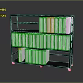 Industrial Equipment Storage Rack With Black Metal Frame Multiple Shelves And White Rolled Supplies