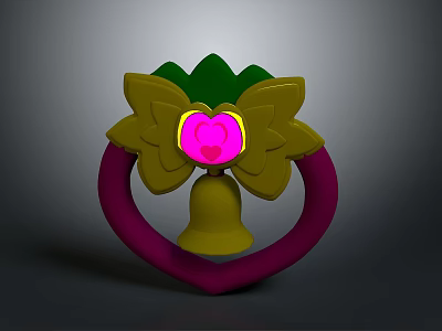 Colorful Decorative Hardware Tool Featuring Yellow Petals Green Top And Pink Heart Bell 3d model