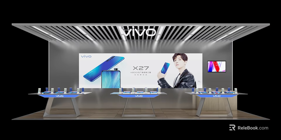 Vivo Digital Store Featuring X27 Smartphones With Display Counters And Bright Interior 3d model 