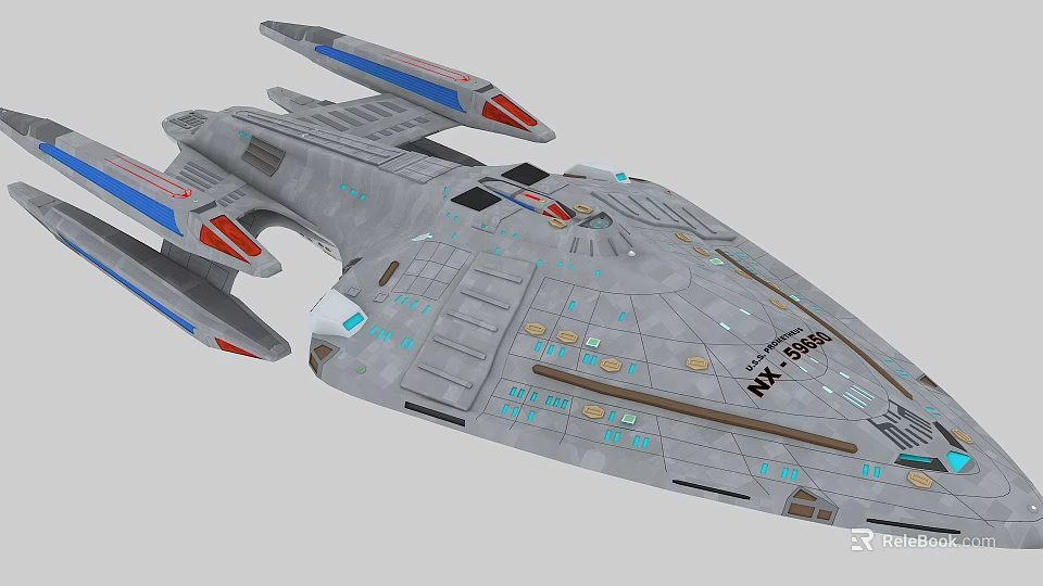 Science Fiction Spaceship With Gray Body Blue And Red Details NX-0002 3d model 