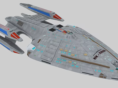 Science Fiction Spaceship With Gray Body Blue And Red Details NX-0002 3d model