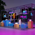 Soft Package Outdoor Night Display With Neon Lights Colorful Cubes And Metal Frame Structure