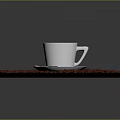 White Coffee Cup With Coffee And Silver Spoon On Dark Wooden Tray With Coffee Beans