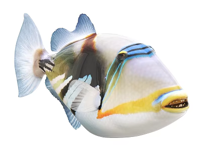 Colorful Tropical Fish With White Blue Yellow And Black Stripes And Distinct Fins 3d model