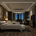 Chinese Modern Hotel Guest Room Interior With Double Bed Ceiling Pattern Rug And TV
