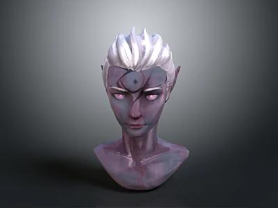 3D Game Character Model Featuring White Spiky Hair Purple Skin Pointed Ears And Forehead Mark 3d model