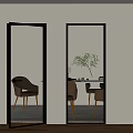 Modern Interior Swing Doors With Black Frame And Textured Glass Design 3d model