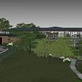 Modern Homestay Building With Courtyard Roof Trees Stone Path And Open Design
