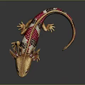 Golden Pink And Black Axolotl With Metallic Sheen And Blue Eyes On Dark Background