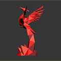 Geometric Red Phoenix Sculpture With Flame Base And Modern Design Elements 3d model