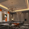 Luxurious KTV Lounge Interior Design With Chandeliers Sofas And Coffee Tables 3d model