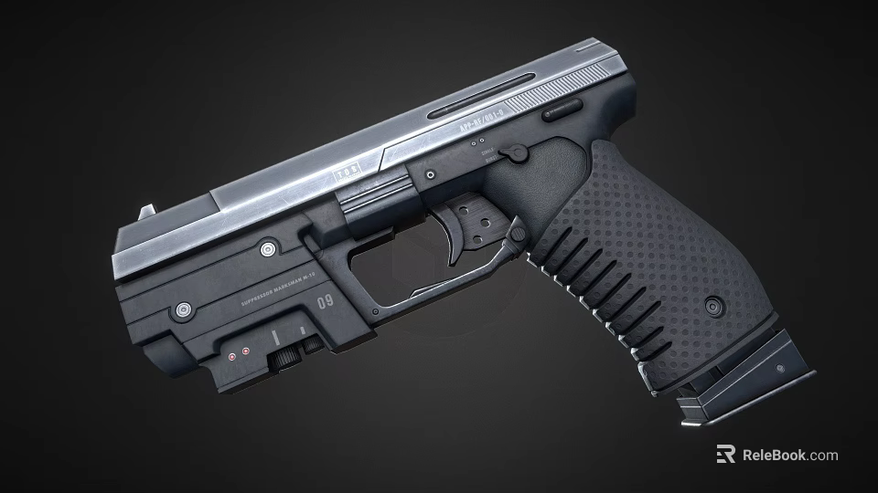Modern Semi Automatic Pistol With Metal Slide Black Textured Grip And Trigger 3d model 