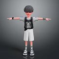 Gray Haired 3D Character With Black White T Shirt White Shorts Wristbands And Outstretched Arms