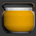 Ceramic Jar With Yellow Preserve And Cloth Lid Tied On Black Background