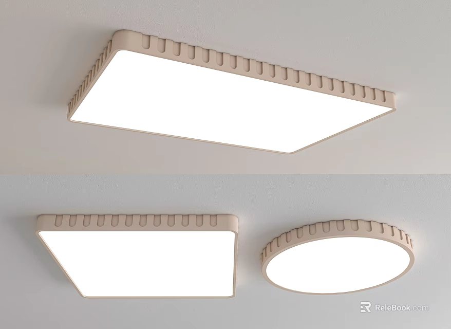 Modern Square and Round Ceiling Light with Decorative Border and Bright White Illumination 3d model 