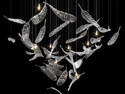 Artistic Feather Shaped Transparent Glass Chandelier with Modern Hanging Lighting Fixtures 3d model