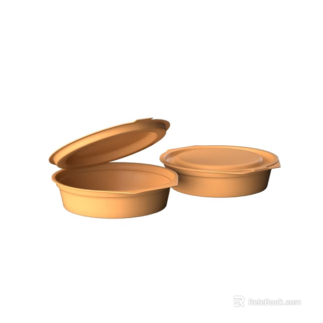 Two Orange Ceramic Ware with One Lid Open and One Closed 3d model