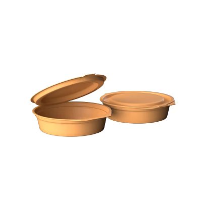 Two Orange Ceramic Ware with One Lid Open and One Closed 3d model Two Orange Ceramic Ware with One Lid Open and One Closed 3d model