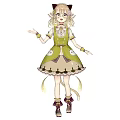 Game Anime Character With Cat Ears Blonde Curly Hair And Green Yellow Dress