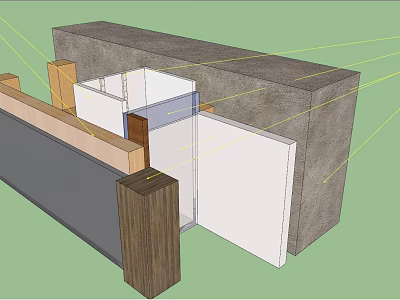 Architectural Components Section With Concrete Wall Wooden Frame And Panel Details 3d model