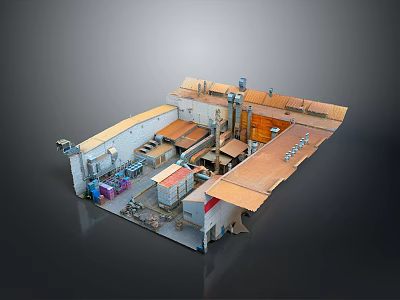 Detailed 3D Model Of Industrial Landscape With Factory Buildings Rooftop And Machinery Equipment 3d model