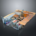 Detailed 3D Model Of Industrial Landscape With Factory Buildings Rooftop And Machinery Equipment