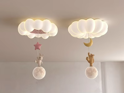 Cloud Shaped Ceiling Lights with Star Moon Rabbit Bear Moon Ball Decor for Kids Room 3d model