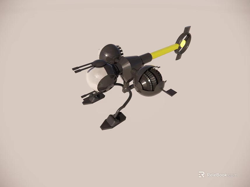 Black And Yellow Mechanical Device With Arm Tool And Component Structure 3d model