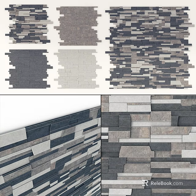 Modern Wall Decor With Multicolored Stone Tile Patchwork Design And Textured Surfaces 3d model