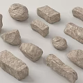 Natural Stone Collection With Various Shapes And Textures On White Background 3d model
