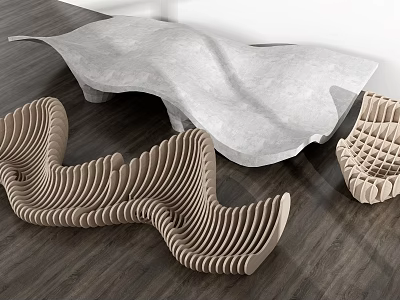 Modern Outdoor Chair With Unique Wooden Wavy Curved Structure For Garden Space 3d model