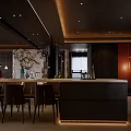 Modern Living And Dining Area Interior With Dark Ceiling Leather Sofa And Wine Cabinet