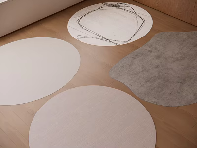 Modern Round Rugs with White Beige and Black Line Pattern on Wooden Floor 3d model