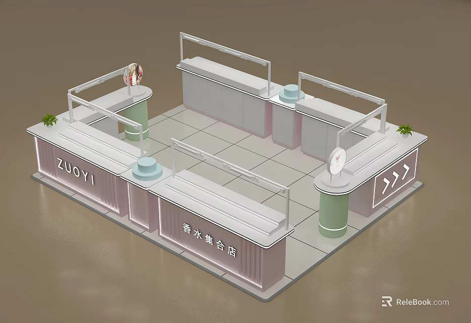 Elegant Cosmetics Store Interior With Display Counters And Perfume Collection 3d model 