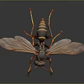 Detailed 3D Rendered Hornet With Yellow And Black Stripes And Wings On Dark Background