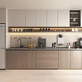 Modern Pantry Interior Design With Cabinets Coffee Machine Sink Counter And Appliances