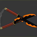 Double Bladed Weapons With Chain Red Handle Orange Blade And Green Decoration