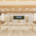 School Classroom Interior With Wooden Floor Ceiling Lights Platform Screen Lockers And Building Blocks