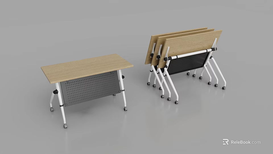 Foldable Conference Tables With Wooden Top Metal Frame And Rolling Wheels 3d model 