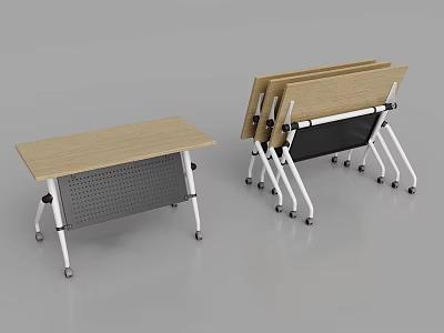 Foldable Conference Tables With Wooden Top Metal Frame And Rolling Wheels 3d model