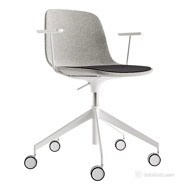 Modern Gray Fabric Office Chair With Armrests Metal Base And Swivel Wheels 3d model 