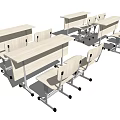 Light Colored Classroom Desk And Chair Set With Wheeled Chairs And Simple Structure