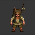 Fantasy Game Movie Character Wearing Green Vest With Backpack Lantern And Brown Shoes